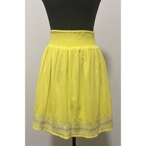 Old Navy XS Yellow Smocked Waist 100% Cotton Mini Skirt Embroidered Hem India